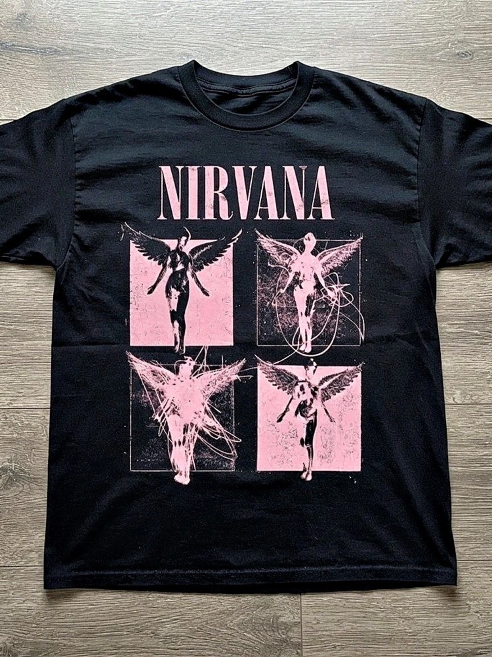 Nirvana In Utero Pink Angel Graphic T-Shirt Black & Pink